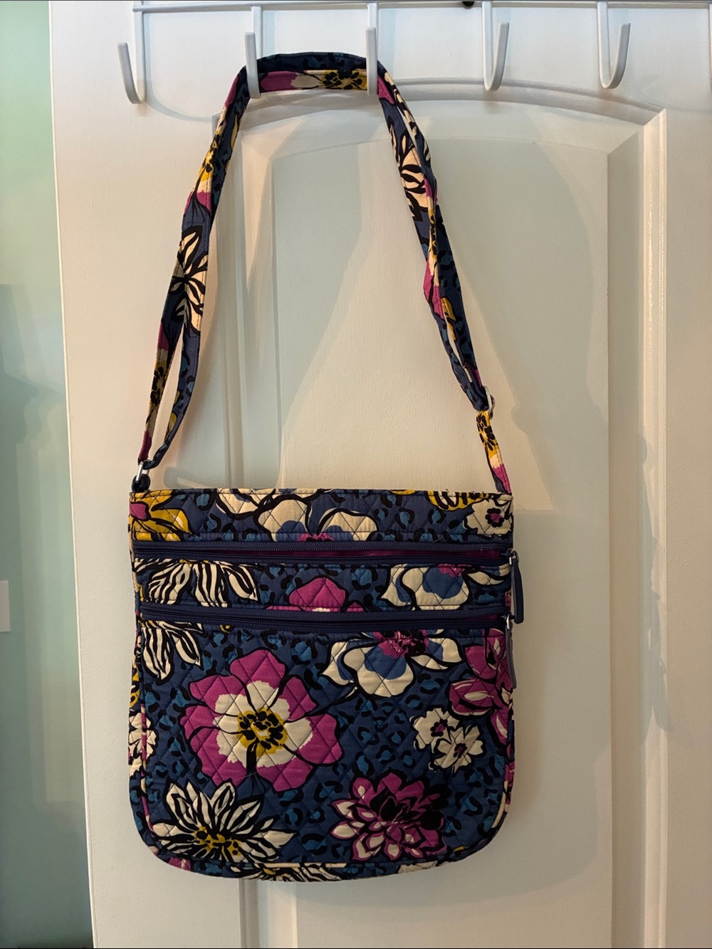 Vera Bradley Navy Floral Quilted Crossbody with Pink & Cream Accents